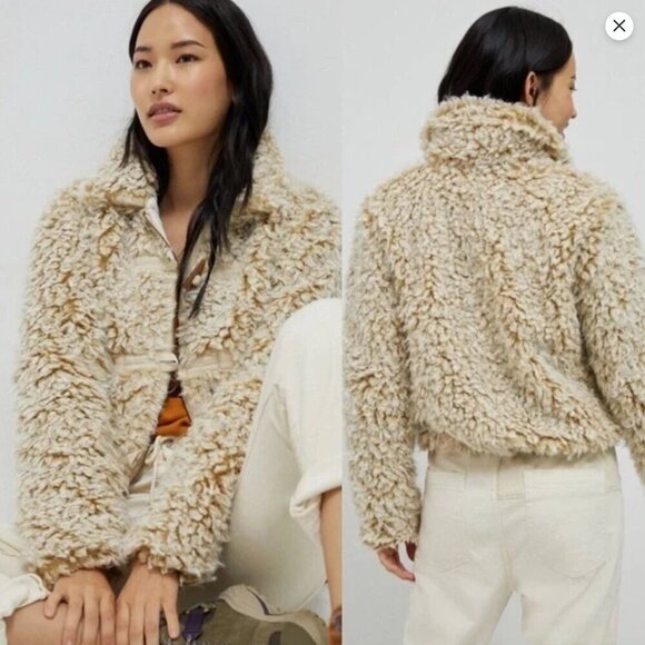 Anthropologie Jackets & Blazers - Anthropologie Jacket Womens XL Brenna Faux Fur Toggle Taupe Ivory Natural Coat